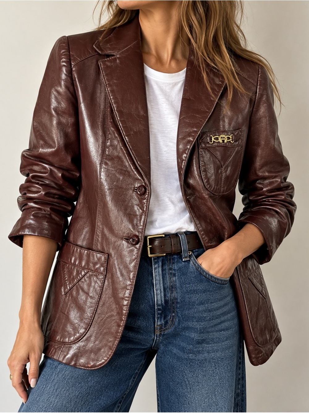 Etienne Aigner Vintage Oxblood Leather Blazer Equestrian Jacket 6P